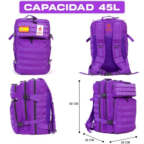 TROY HELMET BAGS Mochila táctica militar con porta casco para moto, patinete eléctrico, seguridad, patines, boxeo, escalada, bicicleta, esquí, snowboard, equitación. Bolsa crossfit gimnasio. (Lila) - imagen 4