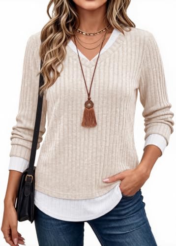 WIHOLL Womens Long Sleeve Shirts Lightweight Tunic Sweaters
