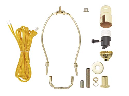 B&P Lamp® Brass Plated Finish Table Lamp Wiring Kit With A 9 Inch Harp And 3-Way Socket, Pack Of 2 #TOP1
