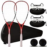 2 Pack Beginner Squash Racquet Set Includes Racquets with Racket Bags Anti Fog Goggles Cases Blue Dot Ball Indoor Gym Sports for Beginners Novice Training Recreational Play