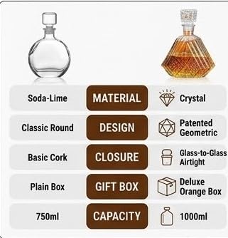 Image of Premium Luxury Crystal Whiskey Decanter 1000ml - Lead-Free Crystal Glass Liquor Decanter with Airtight Stopper, Elegant Scotch, Bourbon, Brandy, Rum & Wine Decanter for Home Bar, Office & Gift