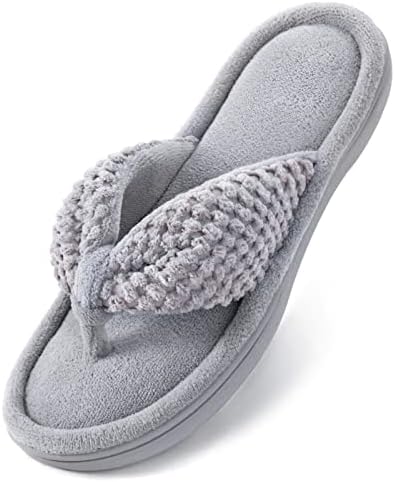 ULTRAIDEAS Women's Popcorn Flip Flop Slipper with Memory Foam (Grey, Size 5-6)