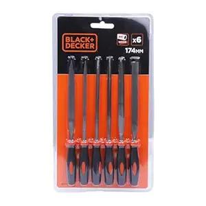 BLACK+DECKER BDHT22148 174mm 6-Piece Steel Needle File Set for Cutting & Smootheing Out Surfaces Ideal for Wood, Metal, Plastic for Home & DIY Use, ORANGE & BLACK