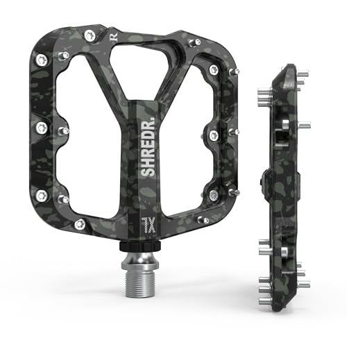 Shredr. Flat Pedale für MTB | Superleichte Flatpedals fürs Mountainbike | In 2 Größen | inkl. schwarzen Reflektoren | Special Edition Colors Tarnfarben (ArmyGreen/schwarz, XL)