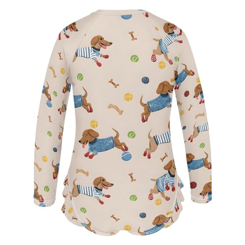 ALAZA Toddler Swimsuit Girl Bathing Suit Swimwear Rash Guard Sausage Dog Ball Long Sleeve 3T3