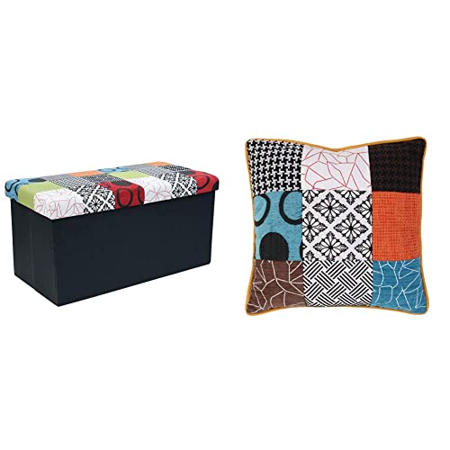 HOME DECO FACTORY HD6507 Coffre Banc Patchwork Mobilier Assise Pliable, Entrée, Salon, Chambre & Coussin Patchwork Dehoussable 40X40cm Decoration Textile