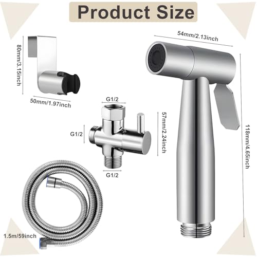 Bidet Handbrause Persönliche Hygiene Set, Hand Edelstahl Gehalten Bidet Sprayer mit 1.5m Schlauch, Baby Stoffwindelsprüh Kit, Verstellbare Spritzpistole Bidetbrause für Die Persönliche Hygiene