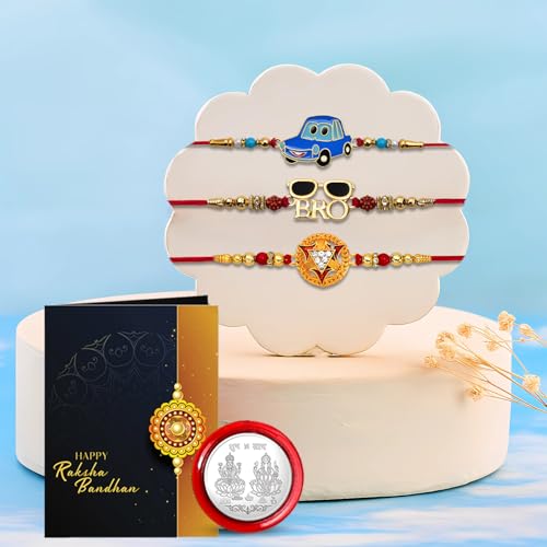 Image of Periept Golden Rakhi Thread Bracelets for Brother - Traditional Indian Festival Bands for Raksha Bandhan, Handmade Ethnic Rakhi Combo with Decorative Packaging