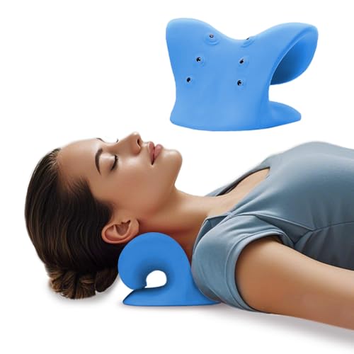 Neck Stretcher with Magnetic Therapy Acupressure for Pain Relief Neck and Shoulder Relaxer Chiropractic Pillow Restore Neck Curve (Blue)