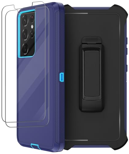 Coque Samsung S21 Ultra anti-chute pour éviter les bris d'écran avec clip ceinture bleu