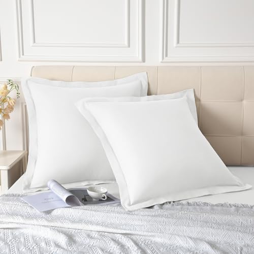 Homiest Euro Sham Covers 26x26 Inch Set of 2, White Pillow Shams with 2 Inch Wide Decorative Flange, European Square Pillowcases 26x26 Pillow Covers, Soft & Cozy Microfiber, Envelope Closure