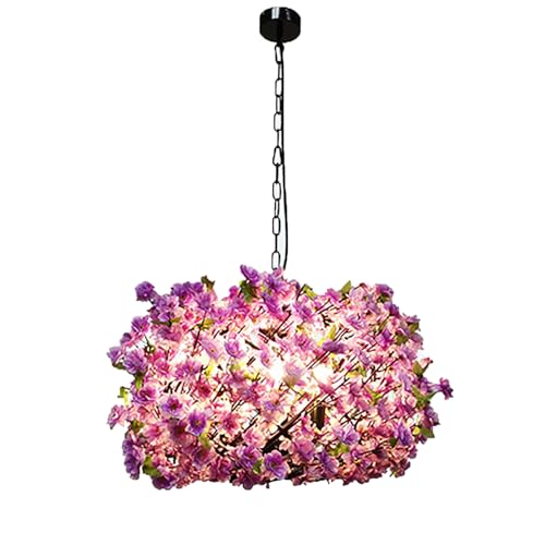 SYAXVOM Lámpara de araña Moderna con Flores Artificiales: 55 cm de Altura, con Cadena Ajustable de 100 cm y compatibilidad con 3 Bombillas E14, Ideal para restaurantes, cafeterías y dormit