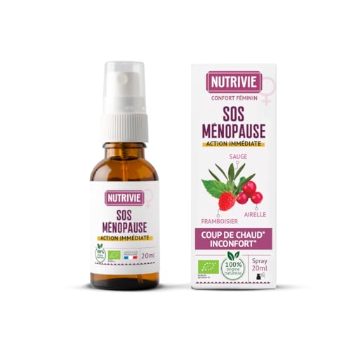 Spray Menopausia 100% natural – Alivia sofocos de calor y sudores nocturnos – Salvia, Arándano, Frambuesa, Brote de manzano – Sin hormonas – Fabricado en Francia – Nutrivie