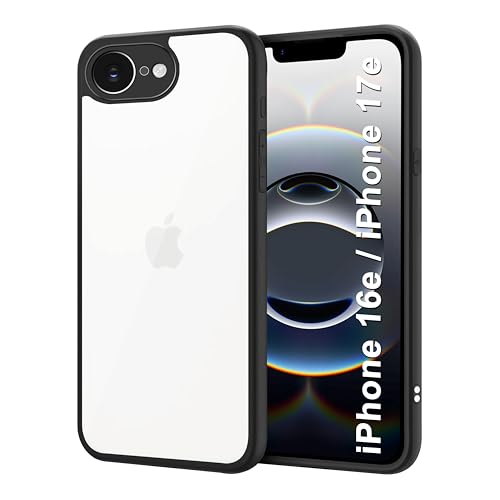 Image of CEDO Backcover for iPhone 16e / iPhone 17e | Camera Protection Bump Shockproof Edge | Ultra Hybrid Transparent Acrylic Clear TPU+PC Hard Backcase Cover (Black)