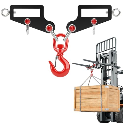 Professional Forklift Lifting Attachment - 6600 lbs Capacity Heavy Duty Steel with Screw Lock Fastener & 360° Swivel Safety Hook, Dual Fork Mobile Crane Conversion Kit for Industrial Use
