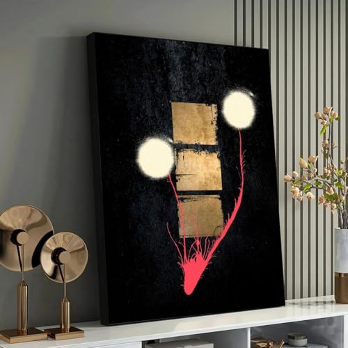 Formes d'art mural abstrait peinture salon minimaliste noir or rouge 50x70