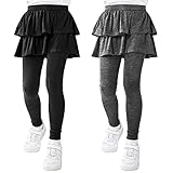 Resinta 2 Pack Girls Skirt Leggings Girls Footless Leggings with Ruffle Tutu Skirts Girls Culotte Tights Stretchy Cotton Pantskirt, 6-7 Years Black, Dark Gray