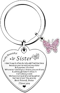 HULALA to My Beautiful Sister Keyring Gifts from Sister for Birthday Christmas Love Heart Keychain for Sister