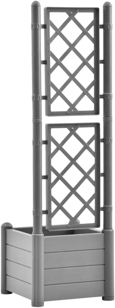 Garden Planter with Trellis,PP Planter with Trellis, Planter Box with Trellis, Raised Garden Bed Outdoor for Plants Hanging Flower Baskets, 16.9"x16.9"x55.9" Stone Gray (Style AI)