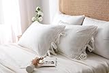 Ivory White Lace Bed Pillow Shams Crochet Pillowcase 100% Cotton 36'X20' King Size (Off White) Tie Closure 2-Pack