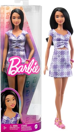 Barbie HPF75 Puppe, Kinderspielzeug, Fashionistas, gewellte Schwarze Haare...