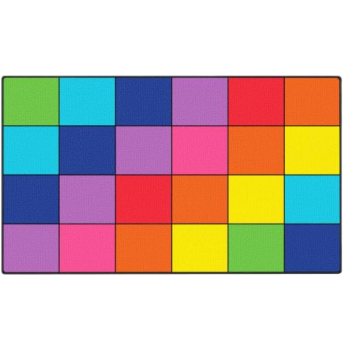 Image of Booooom Jackson Rainbow Classroom Rug 13'x 7'5'', Large, Colorful, Seating Area Rug for School, Preschool, Elementary, Interactive Activities, Decorative Classroom Carpet