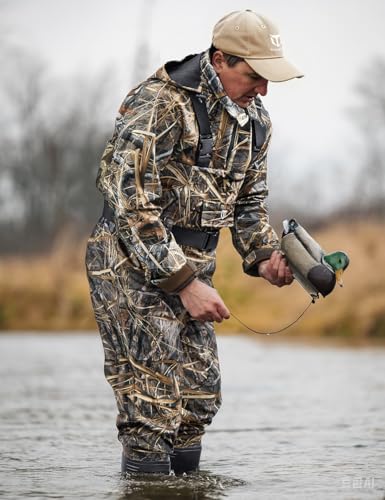 Image of TIDEWE Bootfoot Chest Wader, 2-Ply Nylon /PVC Waterproof Fishing Hunting Waders with Boot Hanger for Men Women Green Brown