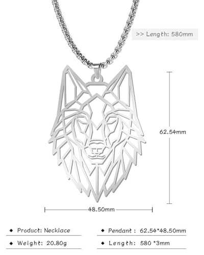 AORHOFJ Wolf Halskette mit verstellbarer Gliederkette Edelstahl rund Anhänger，wolf kette，wolf anhänger，wolf halskette，animal necklace，kette jungs，kette