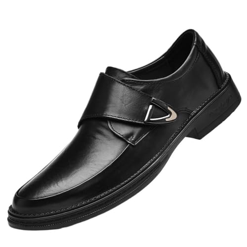 Men Leather Oxford Dress Shoes Slip On Pointed Toe Wedding Party Formal Fashion Comfortable(8) Black