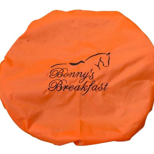 Personalized Embroidered Feed Bucket Cover, Multiple Colors Available, Handmade Horse Equipment, 15L upwards (Orange)