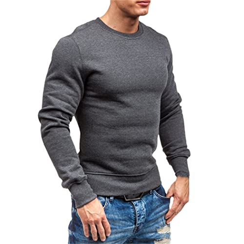 Sweat-shirt col rond homme décontracté gris foncé taille M uni basique