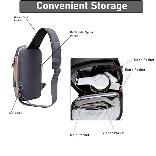 Image of DAHSHA Sling Bag for Men Stylish Crossbody Backpack for Men & Women, Anti-Theft Chest Bag with USB Charging Port, Messenger Bags, Casual Shoulder Bag (17 x 9 x 32 Cm)