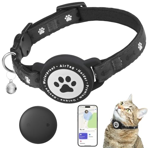 JIARUI GPS Tracker Katze, SmartTag Reflektierendes Katzenhalsband, Mini Tracker Ohne ABO für Katze (nur IOS), GPS Katze Haustieren Tracking Standort von, Arbeite mit App Find My (1 Pack)