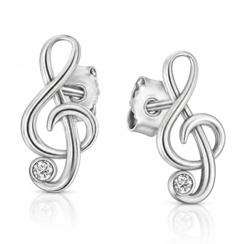 Boucles d'oreilles musique en argent véritable 9x5mm avec oxydes de zirconium
