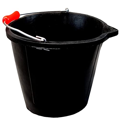Rubber Bucket Black Flexible Heavy Duty Builders Bucket 14L 3 Gallon with Pouring Lip for Concrete, Cement, Animal Feed, Garden and Home