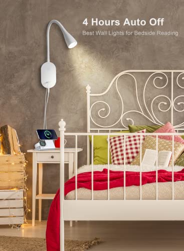 Image of deeloop LED Wall Mount Reading Light for Bed, Reading Lamp with USB Output 5 Brightness Levels Touch Control Book Lights, 4000K Bedside Lamp Flexible Head Rotation, 2 Easy Install Options