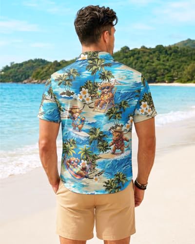 Image of 99TIMORO Fathers Film Button Down Shirt for Men, Funny Hawaiian Short Sleeve Top, Summer Beach Gifts