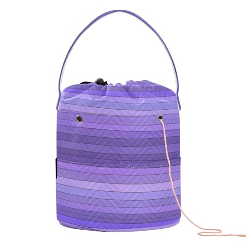 Image of Tatenale Crochet Bag Yarn Bag Knitting Project Bag with Pockets and Handle Portable Yarn Storage Organizer Tangle Free 8.3x11 InchPurple Stripes12