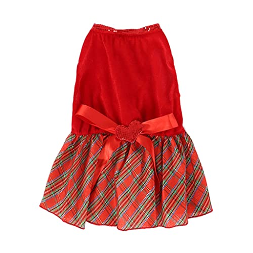 Walnuta Large Bow Checkered Pet Clothes Small Dog Costume Cosplay Costume Skirt Pet Clothes (Color : Red, Size : S Code) #TOP14