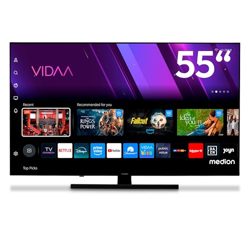 MEDION 138,8 cm (55 Zoll) QLED Fernseher (Smart-TV, Dolby Vision HDR, VIDAA Store, Prime Video, Disney+, DAZN, Paramount+, DTS X, Dolby Atmos, PVR, Bluetooth, MD 855600)