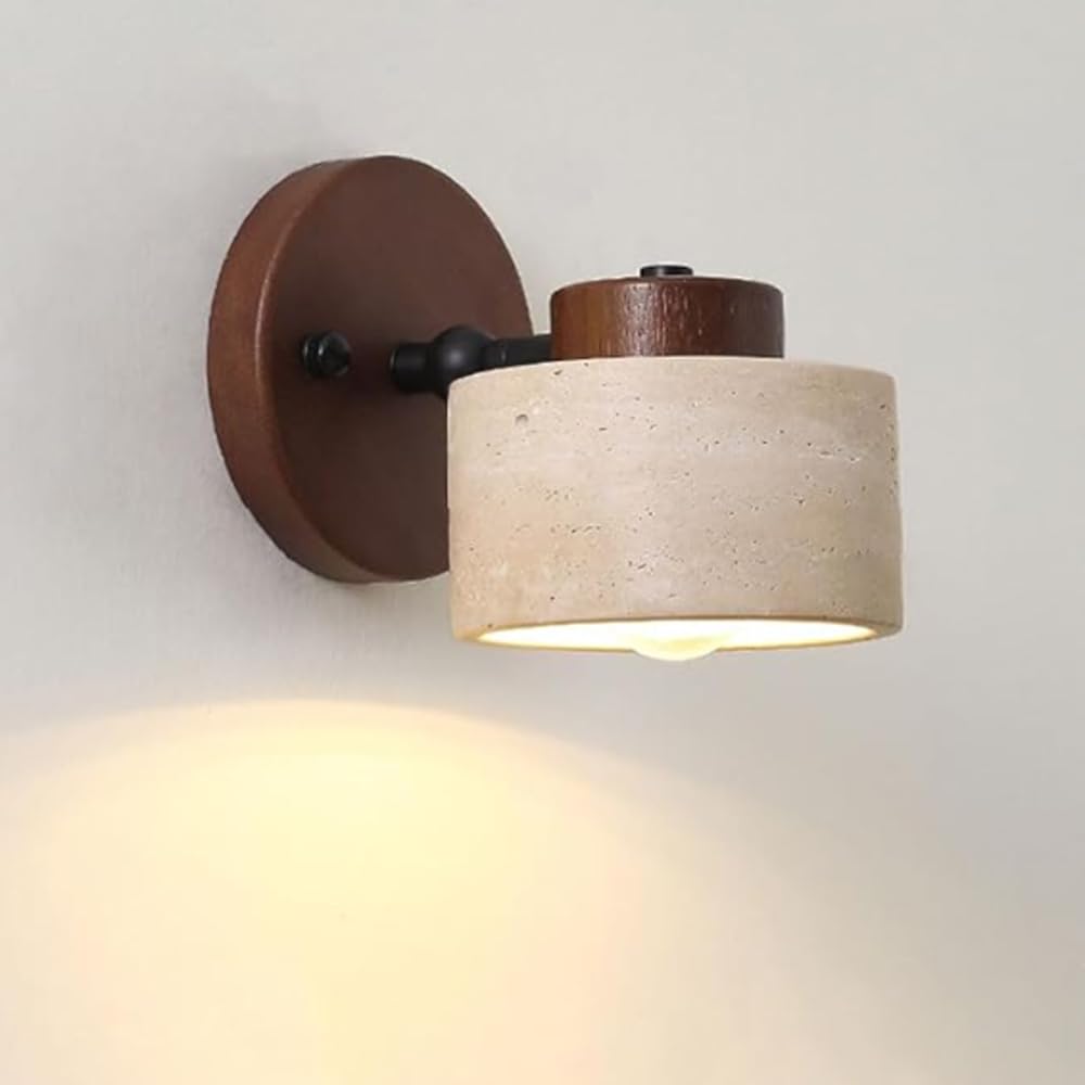 KXKLGWHN 7.8in Natural Yellow Travertine Wall Lamp, Nordic Industrial Style E26 Screw Wall Light, Hard Wire Connection Interior Wall Sconce, Bedside Entryway Staircase Decorative Lighting Fixtures