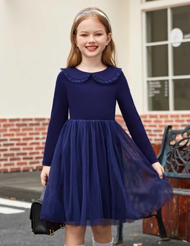 Arshiner Toddler Tutu Dress Girls Long Sleeve Fall Winter Peter Pan Collar Party Tulle Dresses for 2-6Y4