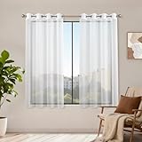 Runyéla Voile Gardinen mit Ösen 2er Set, H 145 x B 140 Stores Gardinen Weiß Transparent, Vorhänge Durchsichtig Weiss, Ösenvorhang Kurz Schlaufenschal für Schlafzimmer Wohnzimmer Küche Sheer Curtains