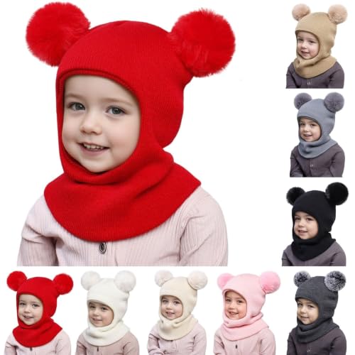 Toddler Beanie Knitted Double Pompom Brimless Hats Red One Size - image 1