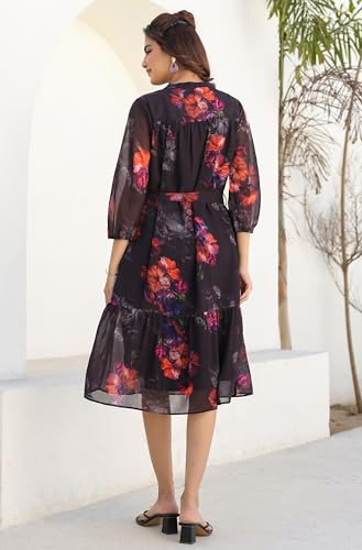 Janasya Women's Georgette Black Comfort Summer Dress for Women4