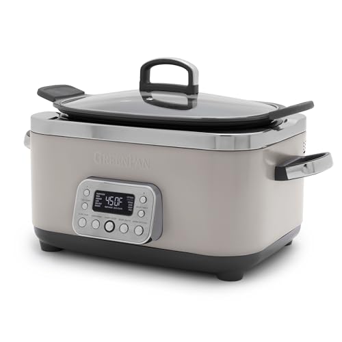 GreenPan Elite 14-in-1 Programmable 6QT Electric Slow Cooker, Dishwasher Safe Lid & Removable Crock, PFAS-Free Healthy Ceramic Nonstick Multi-Cooker, Sear, Sauté, Brown, Steam Basket, Roast, Clay