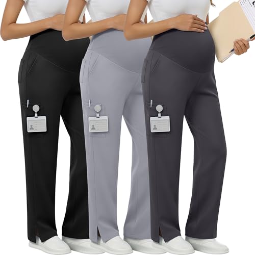 Image of Xaatren 3 Pack Women's Maternity Scrub Pants with 6 Pockets