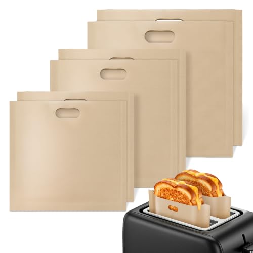 Image of 6 Pack Toaster Bags Reusable, 3 Sizes, Non-Stick, Heat Resistant | Toaster Sleeves for Gluten-Free Toasting, Away From Shared Toaster Crumbs and Coils - PTFE-Coated Fiberglass
