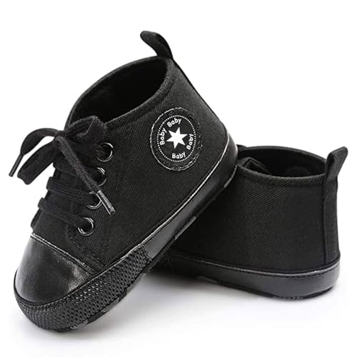 Image of Unisex Baby Girls Boys Canvas High-top Shoes, Newborn Infant Anti-Slip Soft Sole Frist Walking Breathable Sneakers