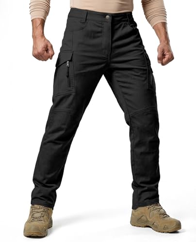 TSD.J Tactical Pants for Men Water Resistant Ripstop Lightweight Cargo Hiking Work Pants with 9 Multi Pockets Outdoor Combat Fishing Camping, Black, 46W30L